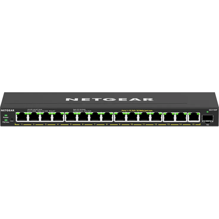 NetGear GS316EP 16-Port PoE+ Gigabit Eth Plus Switch PoE+ 180W, GS316EP-100PES