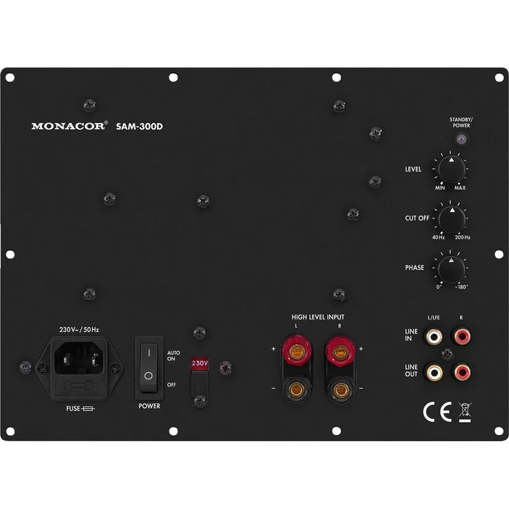 Monacor SAM-300D Aktives Subwoofer-Modul Klasse-D für das Digitale Zeitalter, Einbau-Verstärker in Schwarz mit Lautsprecherschutz – Bild 1