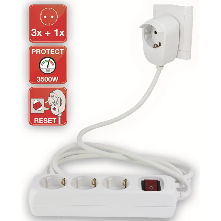 Steckdosenleiste REV Powersplit, 3-fach, mit Schalter, 5 m, weiß
