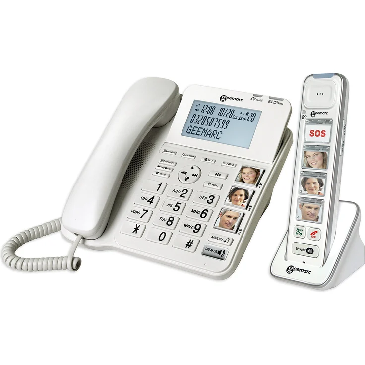Geemarc AmpliDECT COMBI PHOTO 295 Combo Seniorentelefon schnurgebunden (+Anrufbeantworter+ ) und Zusatz-Dect-Telefon mit 4 Fototasten - Deutsche Version – Bild 1