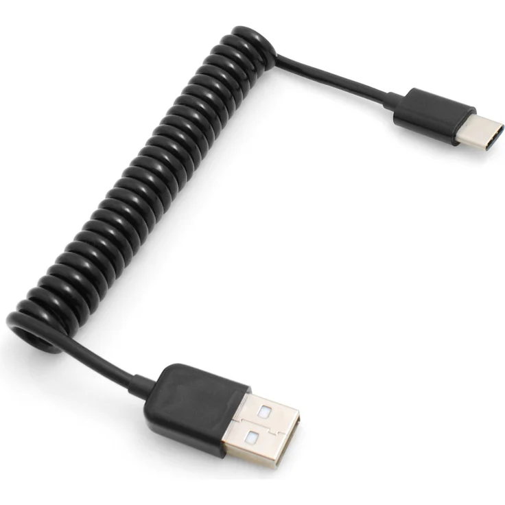 System-S USB Type C 3.1 zu USB 2.0 Spiral Kabel 50 cm - 100 cm schwarz