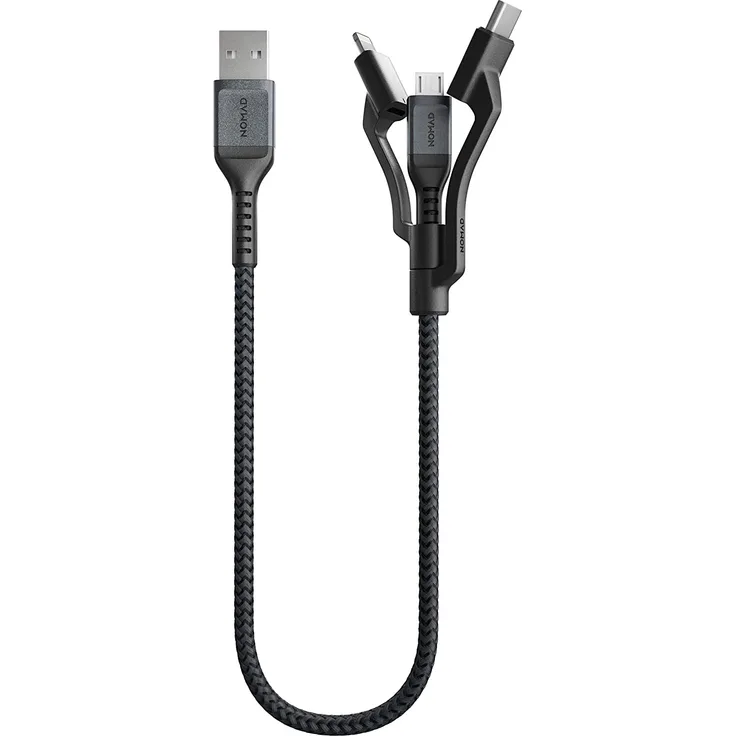 Nomad Kevlar Universal Kabel, USB-A-USB-C-Micro-USB-Lightning, 0,3 m, schwarz