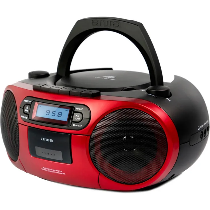 Aiwa BBTC-550RD Tragbares Hifi Radio mit CD, Kassettendeck, Bluetooth und USB rot