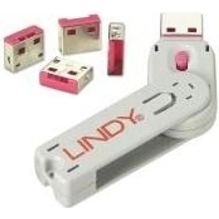 LINDY 40450 - USB Port Schloss (4 Stück) mit Schlüssel: Code Rot
