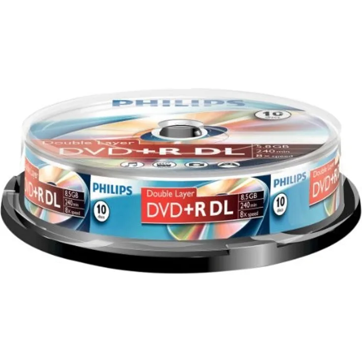 Philips DVD+R Rohlinge (8.5 GB Data- 240 Minuten Video, 8x High Speed Aufnahme, 10er Spindel, double layer DL) - Preisvergleich