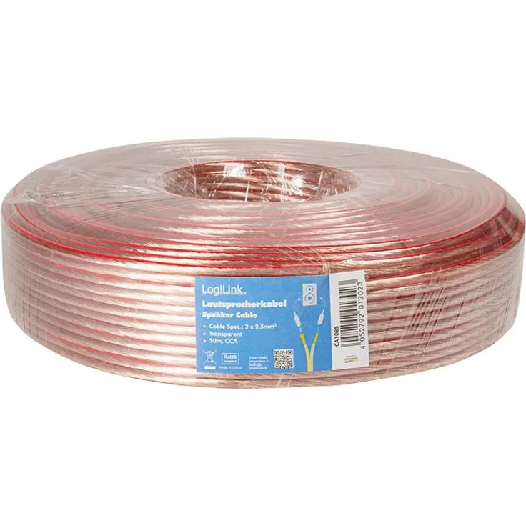 LogiLink CA1085 Lautsprecher Boxenkabel für Ihre HiFi Anlage, ''2x 2,50 mm'' Querschnitt, 50m klar