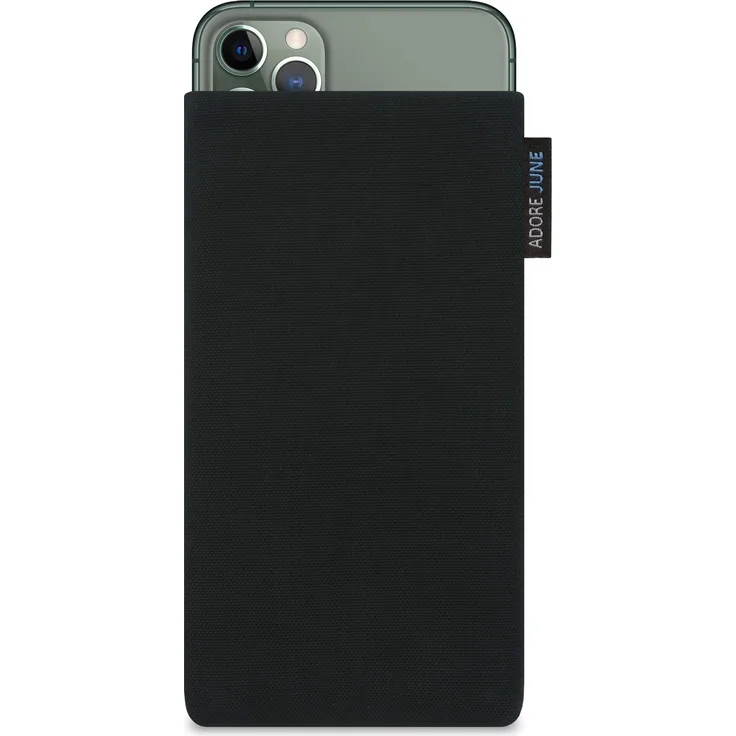 Adore June Classic Schwarz Tasche kompatibel mit Apple iPhone 11 Pro Max Handytasche aus widerstandsfähigem Cordura Stoff mit Display Reinigungs-Effekt, Made in Europe