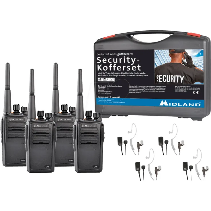 Midland G15 PMR 4er Security-Kofferset inkl. MA 31-M Security Headsets (C1127.S4)