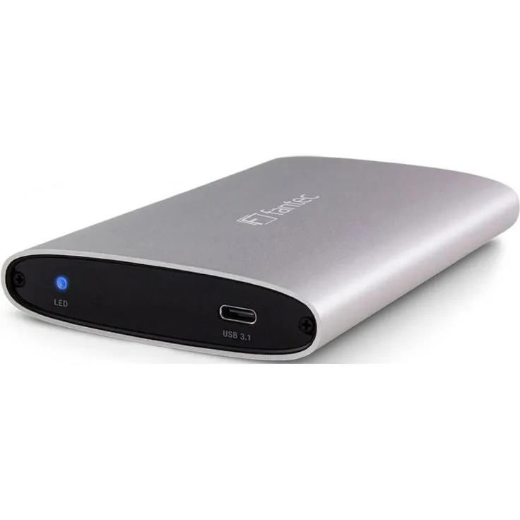 FANTEC ALU-25U31 Externes Festplattengehäuse (für den Einbau einer 6,35 cm (2,5 Zoll) SATA Festplatte oder SSD, USB 3.1 und UASP, Datentransfer bis 10Gbit-s, passive Kühlung, Aluminium Gehäuse) silber
