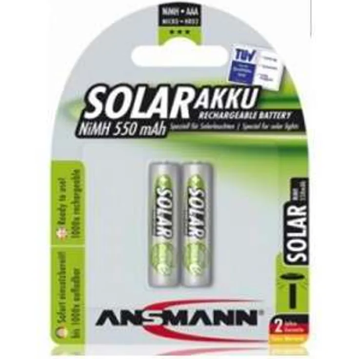 ANSMANN Akku AAA Micro 550 mAh 1,2V NiMH für Solarlampe 2 Stück - Wiederaufladbare Batterien mit geringer Selbstentladung maxE - Solar Akkus ideal für Solarleuchte im Garten