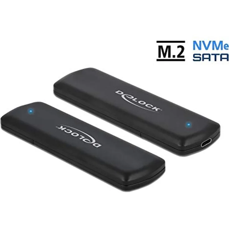 Delock M.2 NVME & SATA SSD Gehäuse, USB 3.2 Gen2 Type-C 10 (Gbit-s), 2280, 2260, 2242, 2230, Werkzeugfrei-Tool Free, 42633