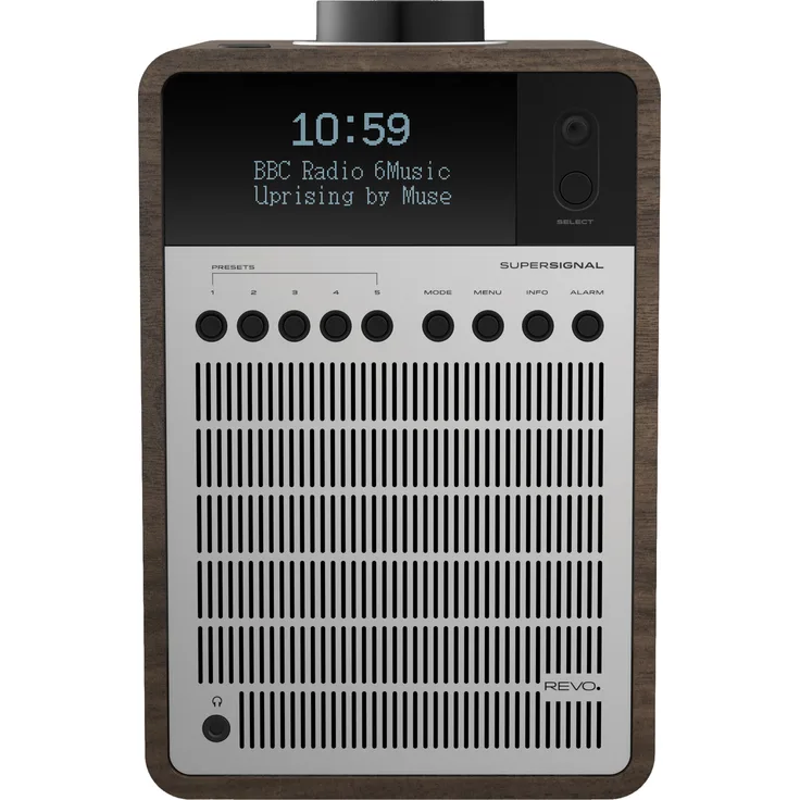 Revo SuperSignal DAB+-DAB-UKW Radio (DAB+-DAB-UKW,Bluetooth aptX,Aux In,Cinch-Out,Kopfhörer Ausgang,Fernbedienung,inkl. Netzteil) Walnuß-Schwarz