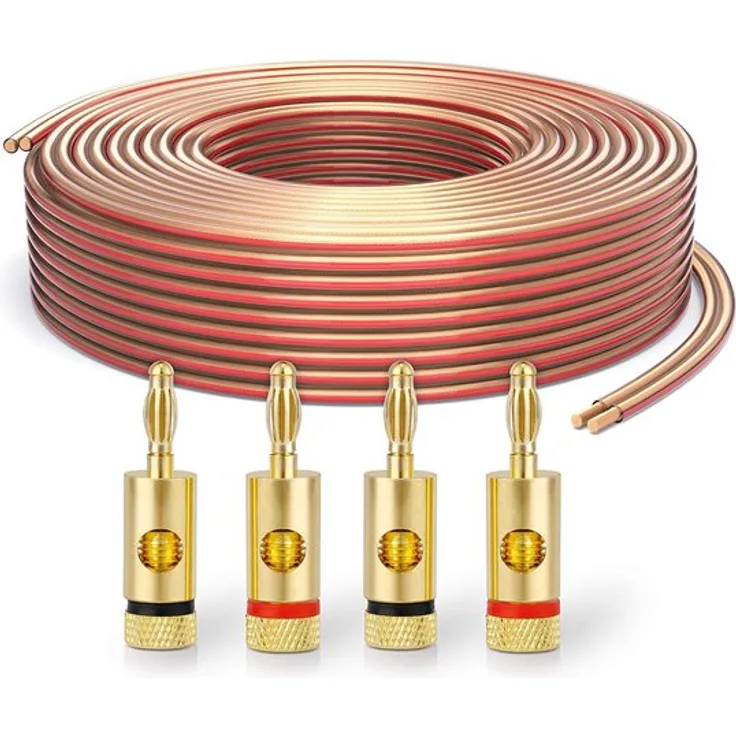 PureLink SP060-010 Lautsprecherkabel 2 x 2,5mm² (99,9% OFC Vollkupfer 0,20mm Litze) Hifi Boxenkabel, 10m, transparent, Set inkl. 4 Bananenstecker