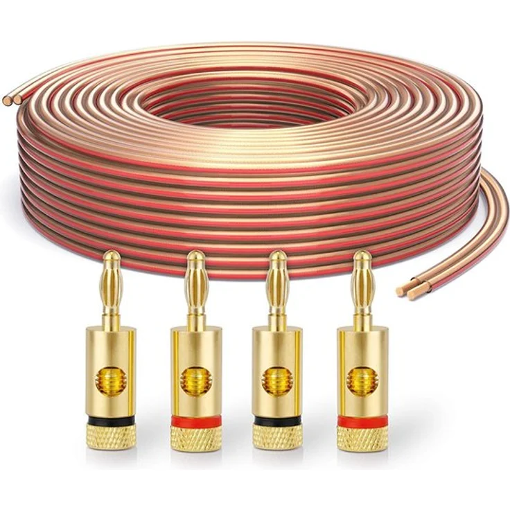 PureLink SP060-010 Lautsprecherkabel 2 x 2,5mm² (99,9% OFC Vollkupfer 0,20mm Litze) Hifi Boxenkabel, 10m, transparent, Set inkl. 4 Bananenstecker
