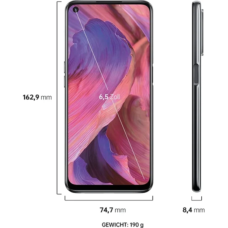 Oppo A54 5G Smartphone 16,5cm (6,5 Zoll), LTPS-Display, 64GB interner Speicher, 4GB RAM, Dual-SIM, Android 11, Schwarz – Bild 7