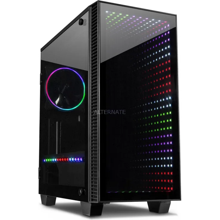 Inter-Tech X-608 Infinity Micro Infinity-Mirror Tower-Gehäuse, schwarz, Tempered