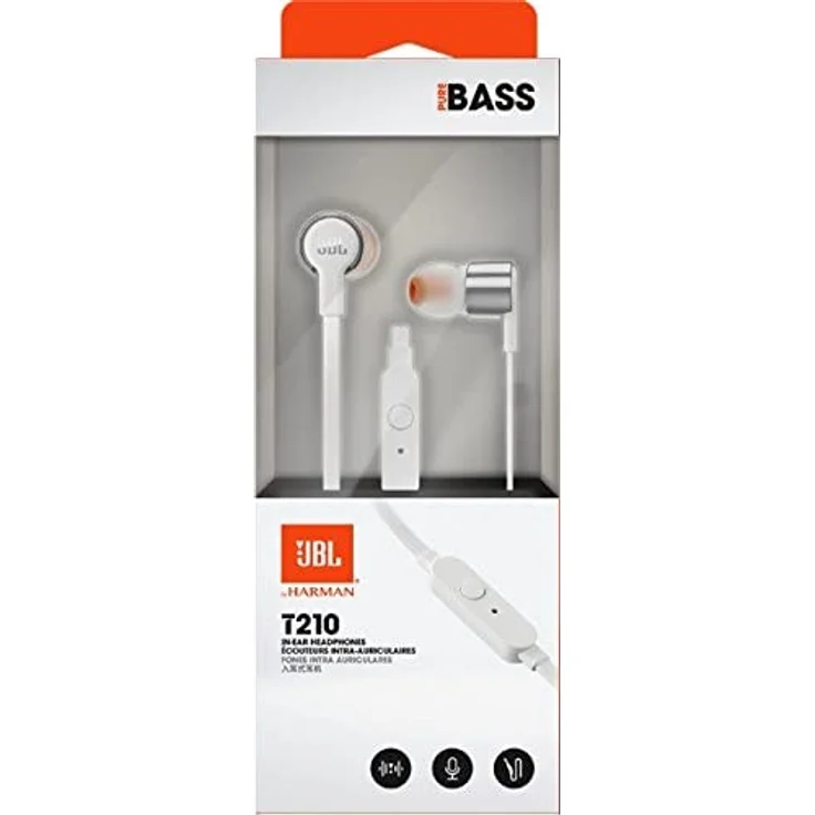 JBL T210 Kompatibel mit Apple und Android Geräten In-Ear Kopfhörer mit Mikrofon, weiß, silber – Bild 7