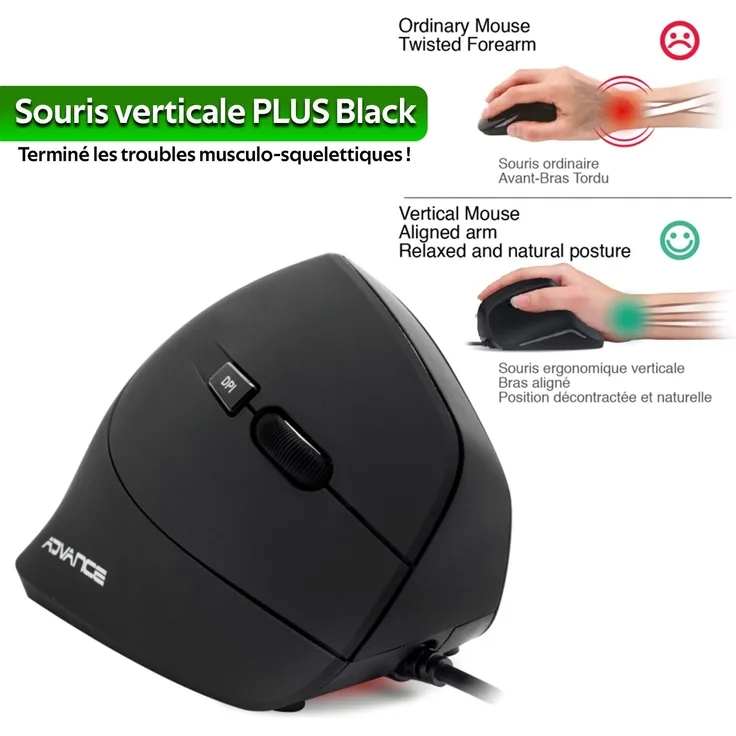 Advance Kabellose Maus, ergonomisch, vertikal, schwarz Schwarz