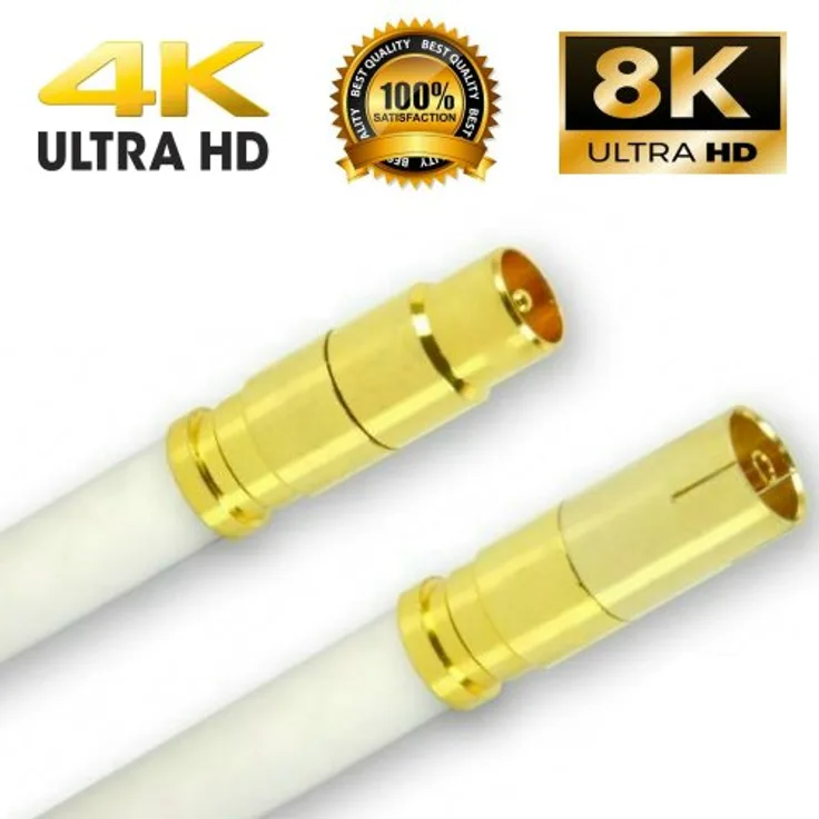 Megasat Antennenkabel Goldstecker 45 Meter 135 dB HD 4K HQ 7mm Koaxial Kupplung / Koaxial Stecker