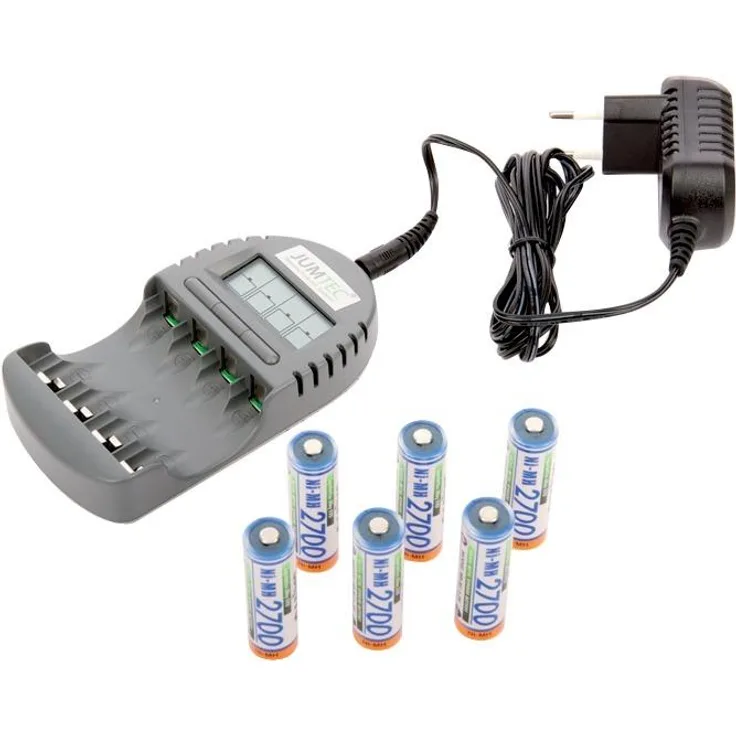 Jumtec Ladegerät Set 2 mit 6 Mignon NimH-Akkus (Lieferumfang: 1 Stück)