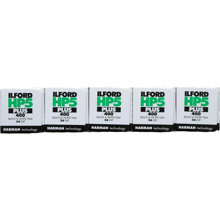 Ilford HP5 Plus Schwarzweißfilm, 35mm, 36 Belichtungen pro Rolle, 5 Rollen