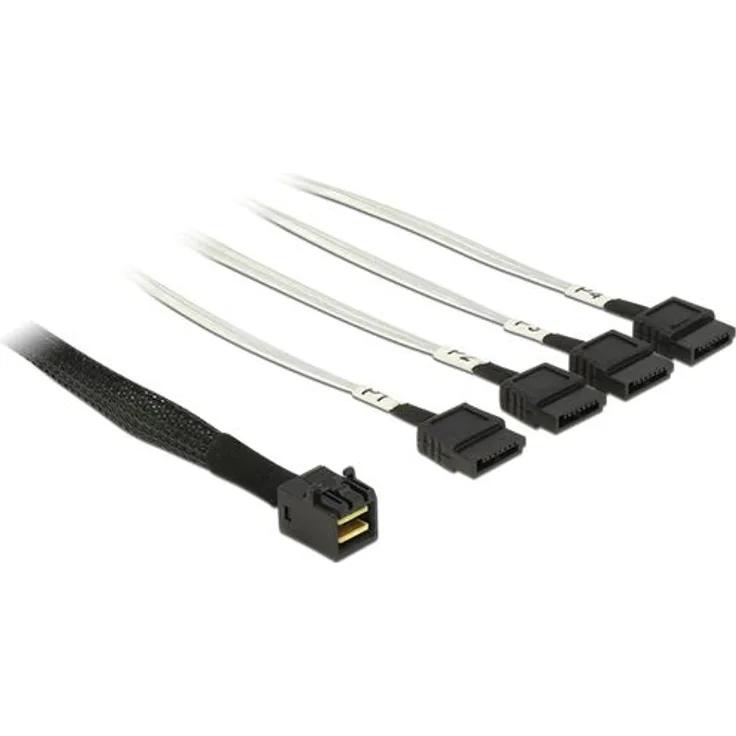 DeLock - Serial ATA / SAS-Kabel - SAS 6Gbit/s - 4-Lane - 36-polig 4x Mini SAS HD (SFF-8643) - Serial ATA, 7-polig - 1 m - verriegelt (83393)