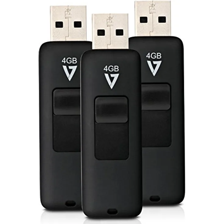 V7 VF24GAR-3PK-3E Slider USB 2.0 Speicherstick 4 GB schwarz (3er Pack)