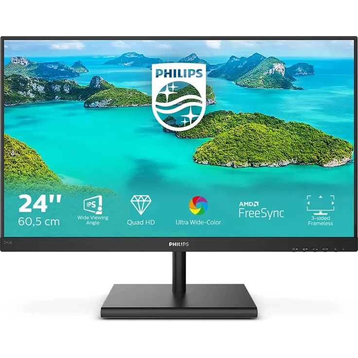 Philips 245E1S 60,5 cm (23,8 Zoll) Monitor (VGA, HDMI, DisplayPort, 4 ms Reaktionszeit, 2560 x 1440, 75 Hz, FreeSync) schwarz