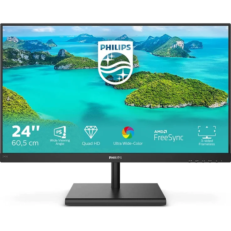 Philips 245E1S 60,5 cm (23,8 Zoll) Monitor (VGA, HDMI, DisplayPort, 4 ms Reaktionszeit, 2560 x 1440, 75 Hz, FreeSync) schwarz – Bild 1