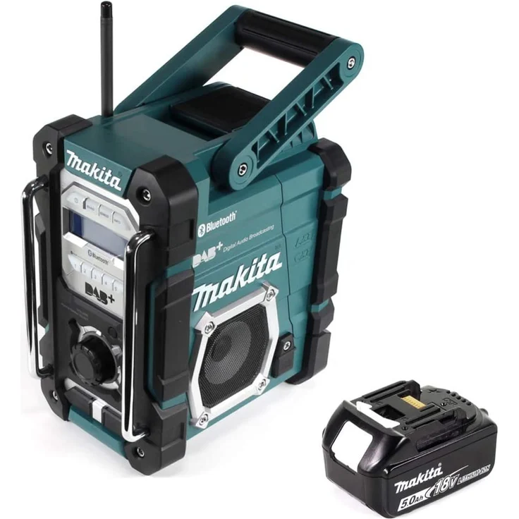 Makita DMR 112 T1 7,2 - 18V Bluetooth DAB+ + 1x 5,0Ah Akku - ohne Ladegerät Baustellenradio mit Bluetooth, geeignet für Outdoor, spritzwassergeschützt, blau – Bild 1