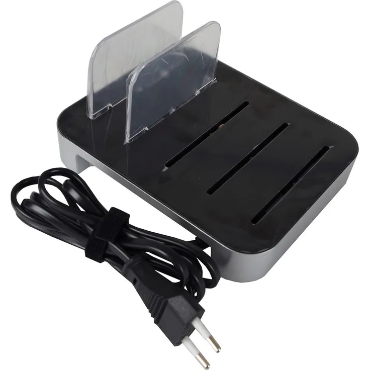 Ladestation 4 Steckplätze USB 5V 4,1A schwarz Dockingstation Ladegerät Kabel LED