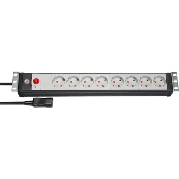 Brennenstuhl Premium-Line 19'' Steckdosenleiste 8-fach - Steckerleiste für Schaltschränke (mit Kaltgerätestecker, 3m H05VV-F 3G1,0 Kabel, Made in Germany) schwarz-lichtgrau