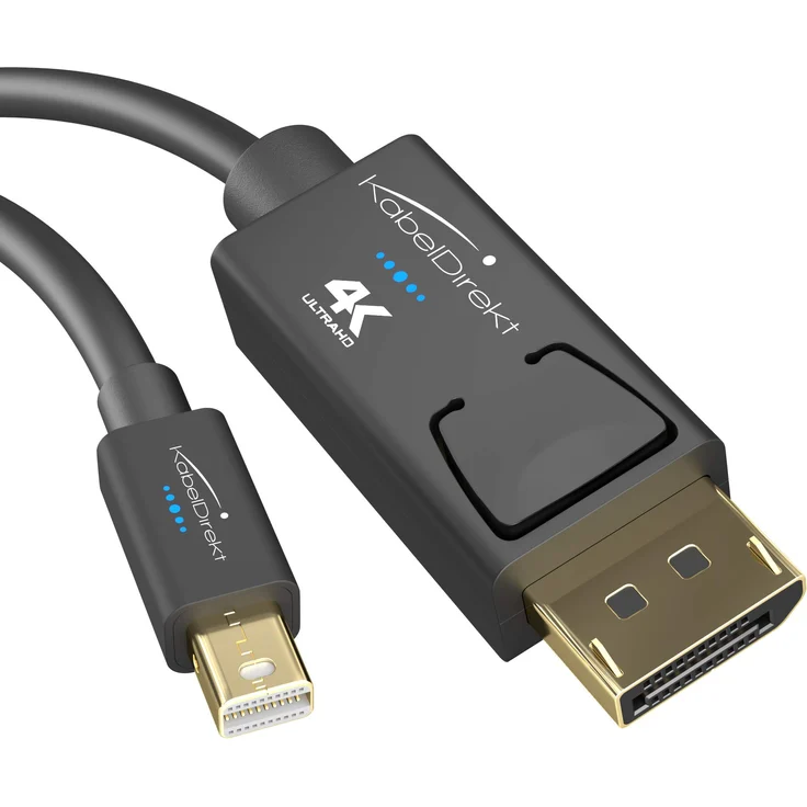 KabelDirekt - Mini DisplayPort (Thunderbolt) auf DisplayPort Kabel (Mini DP auf DP) - 3m - (UHD Auflösung mit 4K / 60Hz, Version 1.2, für PC & Mac, DP Stecker mit Verriegelung, schwarz)