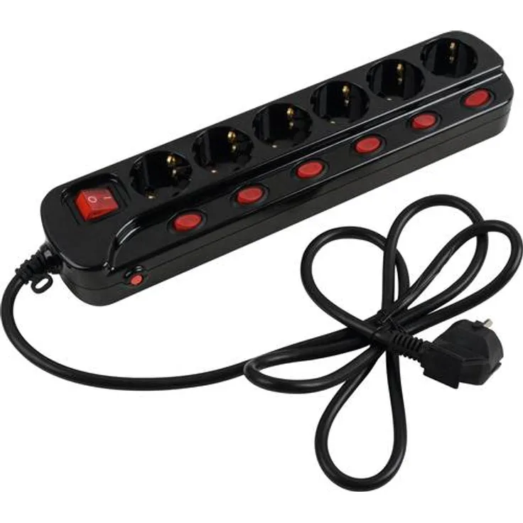 Heitronic 45193 Steckdosenleiste mit Schalter 6fach Schwarz Schutzkontakt