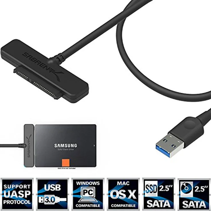 Sabrent Festplatten - Zubehör Gehäuse Adapter USB 3.0 zu SSD - 2,5-Zoll-SATA-Festplatten Adapter [Optimiert für SSD, Unterstützt UASP SATA III] (EC-SSHD) - Preisvergleich
