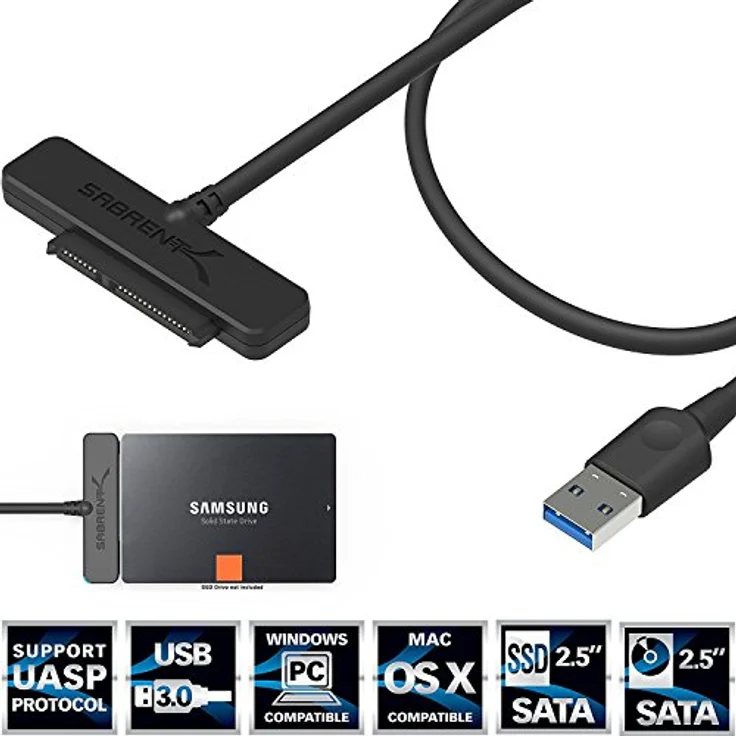 Sabrent Festplatten - Zubehör Gehäuse Adapter USB 3.0 zu SSD - 2,5-Zoll-SATA-Festplatten Adapter [Optimiert für SSD, Unterstützt UASP SATA III] (EC-SSHD) - Preisvergleich – Bild 1