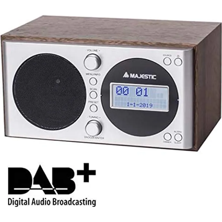 Majestic WR 162 DAB - DAB-DAB+-FM Uhrenradio LCD-Display, AUX-IN Eingang, Zwei Alarme und DREI Klingeltöne, braun