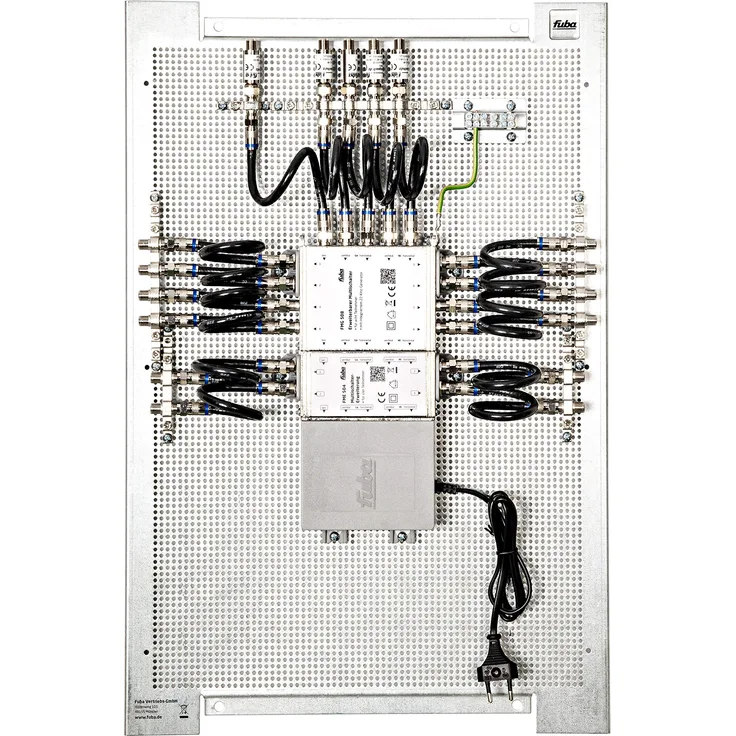 FMP 512 SL Multischalter-Paneel | Multischalter-Multiswitch 12 Teilnehmer, ein Satellit, komplett vormontiert auf Montageplatte mit Erdung-Potentialausgleich-Überspannungsschutz, EN-VDE-konform