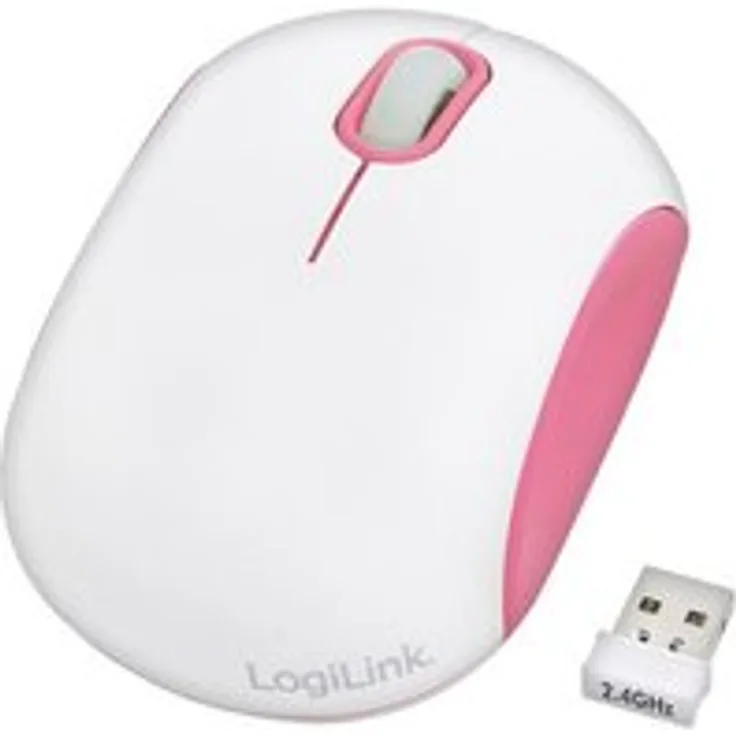 LogiLink Cooper - Optische Mini Funk Maus (2,4 GHz) 1000 dpi, ideal für z.B. Notebooks, mit 3-Level Stromsparmodus, weiß-rosa