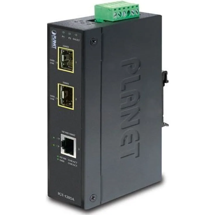 PLANET Industrieller Medienkonverter 10/100/1000T zu 2-port 100/1000X SFP IP30 -40 bis 75ƒ¸C