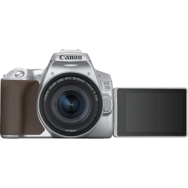 Canon EOS 250D Digitalkamera (24, 1 Megapixel, 7, 7 cm (3 Zoll) Vari-Angle Display, APS-C-Sensor, 4K, Full-HD, DIGIC 8, WLAN, Bluetooth) mit Objektiv EF-S 18-55mm F4-5.6 IS STM silber – Bild 2