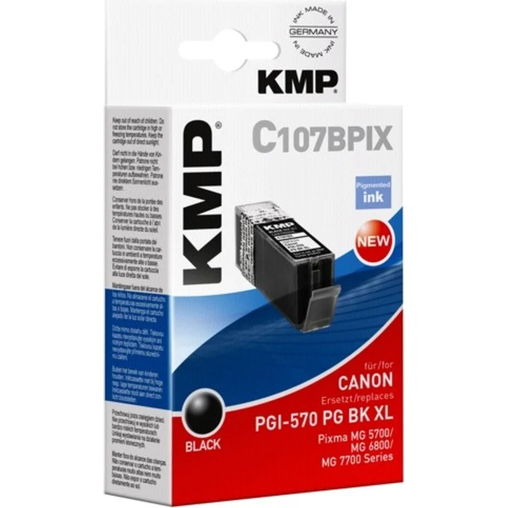 KMP Druckerpatrone für PGI-570PGBK XL Schwarz - Kompatibel - Tintenpatrone für Canon Pixma MG5700 Series-MG6800 Series-MG7700 Series-TS5000 Series-TS6000 Series - Office Druckerzubehör – Bild 1