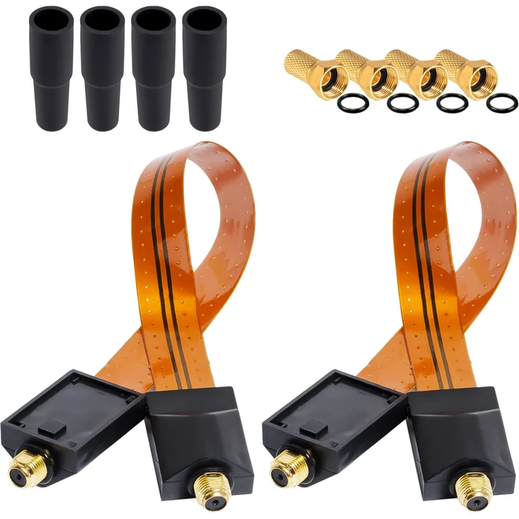 HB Digital 2x SAT Fensterdurchführung High-Quality GOLD + 4 x F-Stecker vergoldet + 4 x Gummitüllen für Fenster und Türen Ultra Flach - Preisvergleich – Bild 1