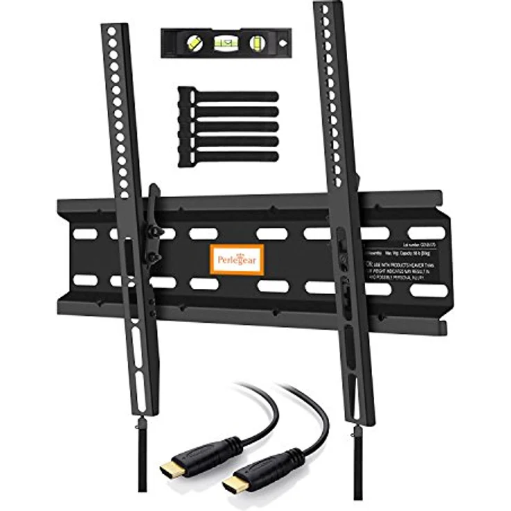 Perlegear TV Wandhalterung Neigbar - Fernseh Halterung 4K LED LCD OLED Flachbildfernseher, TV Wandhalter Schwarz 58-140cm 23-55 Zoll TV - VESA 75x75-400x400mm, 1.8m HDMI Kabel Wasserwaage – Bild 1