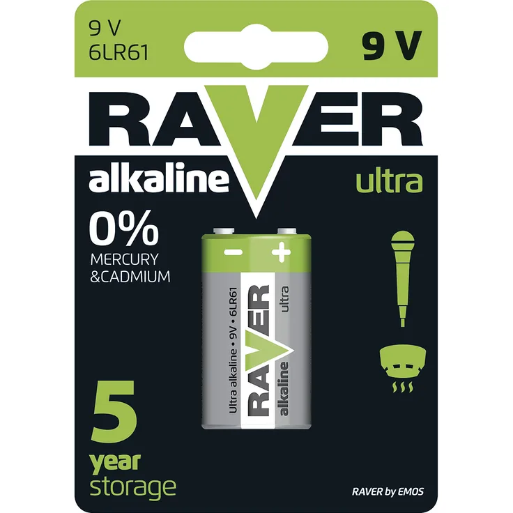 EMOS Raver Ultra Alkaline Industrial Batterien | 9 V | 6LR61 | 1 Stück | 7 Jahre lagerfähig