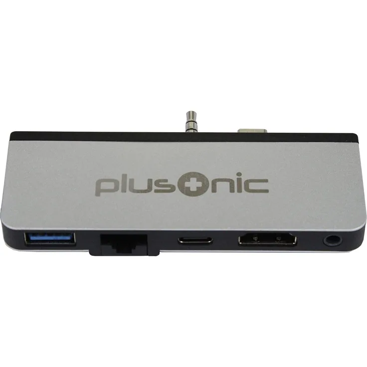 Plusonic Docking Adapter-Hub für Microsoft Surface Go. 5in1: USB 3.0-RJ45 Netzwerk-Type-C-HDMI-AUX