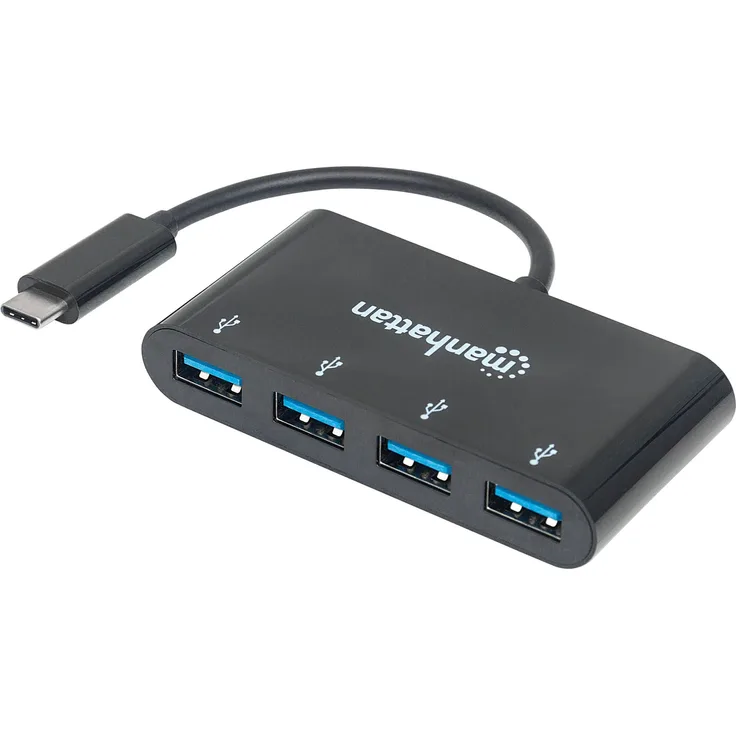 Manhattan 162746 USB 3.1 Generation 1 Type C-Hub (4 USB Type A-Ports, Stromversorgung über USB) schwarz