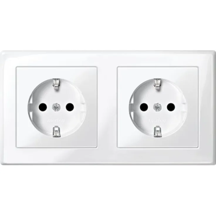 Merten MEG2328-1419 SCHUKO-Doppel-Steckdose, BRS, Steckklemmen, polarweiß glänzend, M-SMART