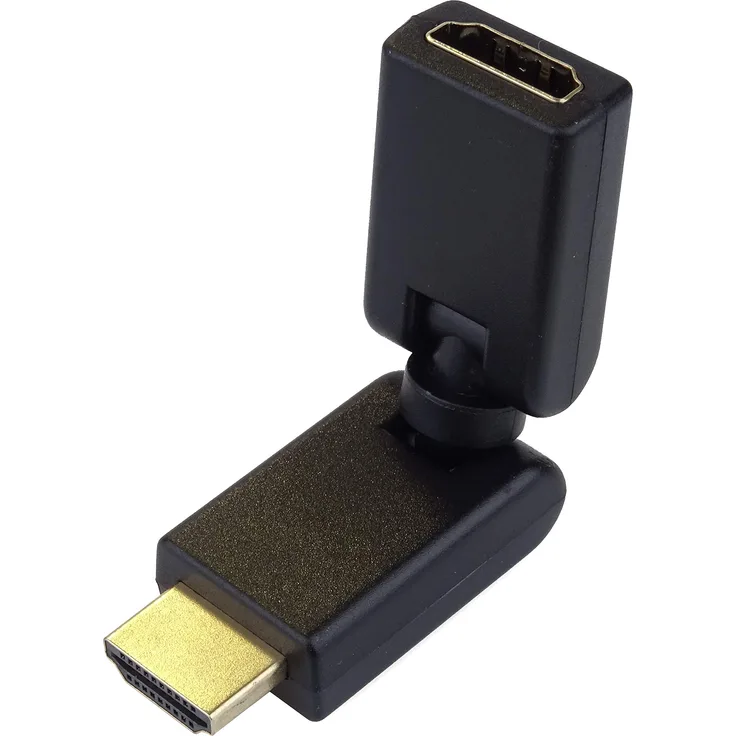 PremiumCord HDMI Adapter, vergoldet, HDMI Buchse auf Stecker, Zwei Rundachsen, drehbar - für Full HD 1080p, 3D, Farbe schwarz