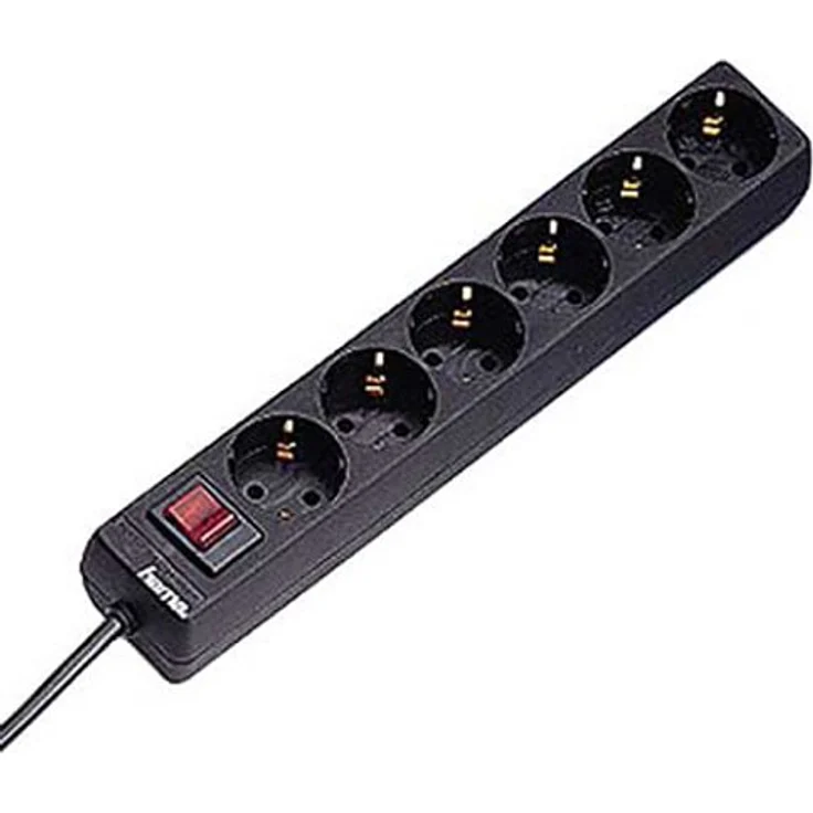 Hama Steckdosenleiste 6-Fach (Mehrfachsteckdose mit Save Energy-Schalter zum Stromsparen, Steckplätze 45 Grad gedreht, Kabel 1,4m, GS geprüft) schwarz – Bild 1